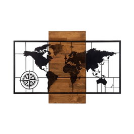 Wallity World Map With Compass Negro y Nogal